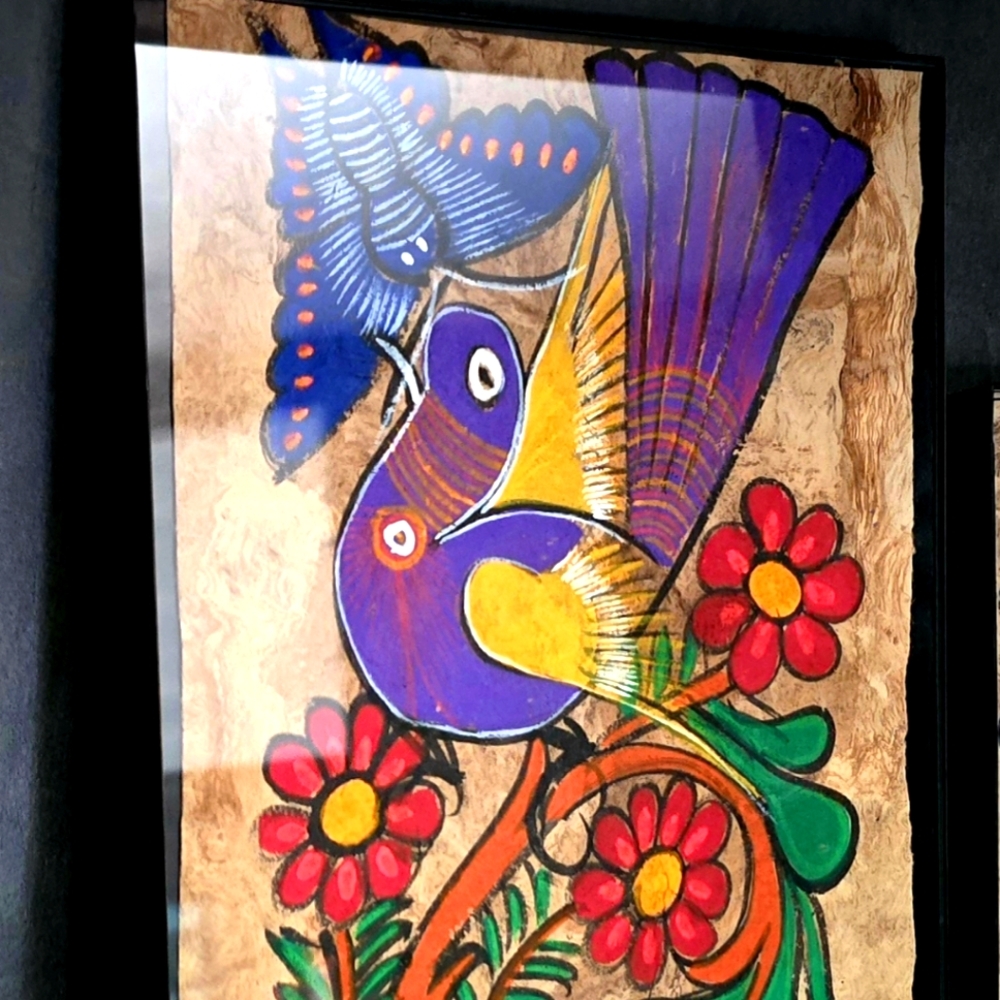 Vintage Amate Bark Painting Framed Mexican Folk Art 8"×10" 1451 - Picture 3 of 5